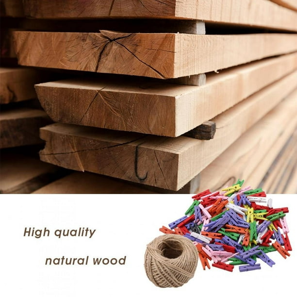 Mini épingles à linge en bois naturel de couleur Papier photo Peg Pin Craft Clips  avec ficelle de jute