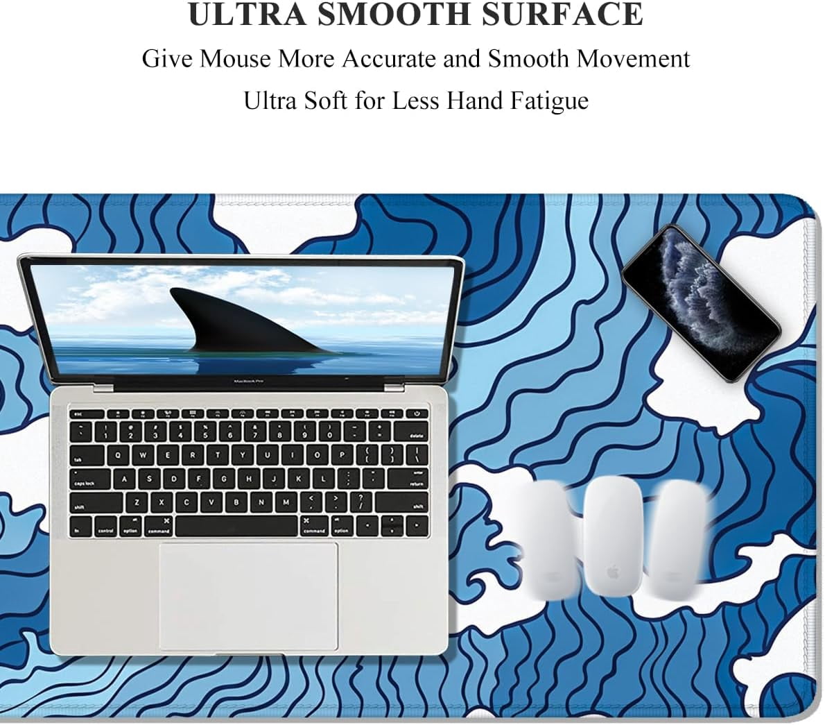 Large Mouse Pad, XXL Gaming Mousepad, Desk Mat for Desktop, Thick Rubber, Big & Long Size, Stitched Edges, Full Desk Pad for Laptop & Computer, Extended 31.5 x 11.8 in, Janpanese Wave