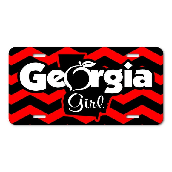 Georgia Girl Chevron Aluminum License Plate – Red and Black Sublimation Print for Car Front or Wall Display