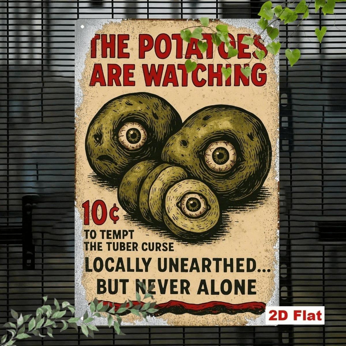 Vintage Halloween Metal Sign Funny Potato Eyes Wall Art, Tin Plaque Creative Holiday Home Bar Decor