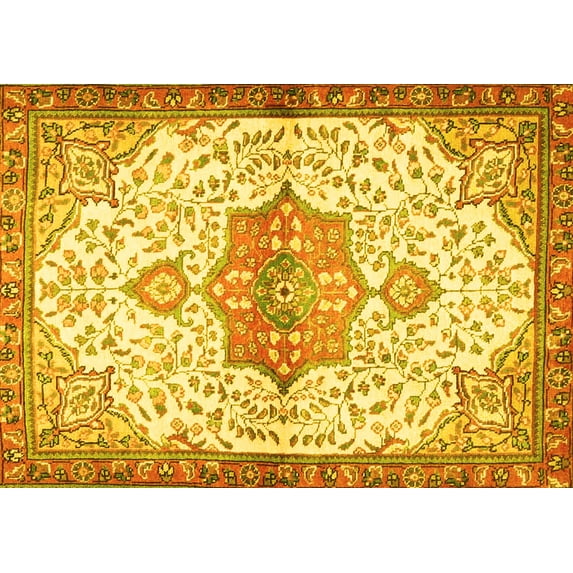Ahgly Company Machine Washable Indoor Rectangle Medallion Yellow Traditional Area Rugs, 7' x 10'