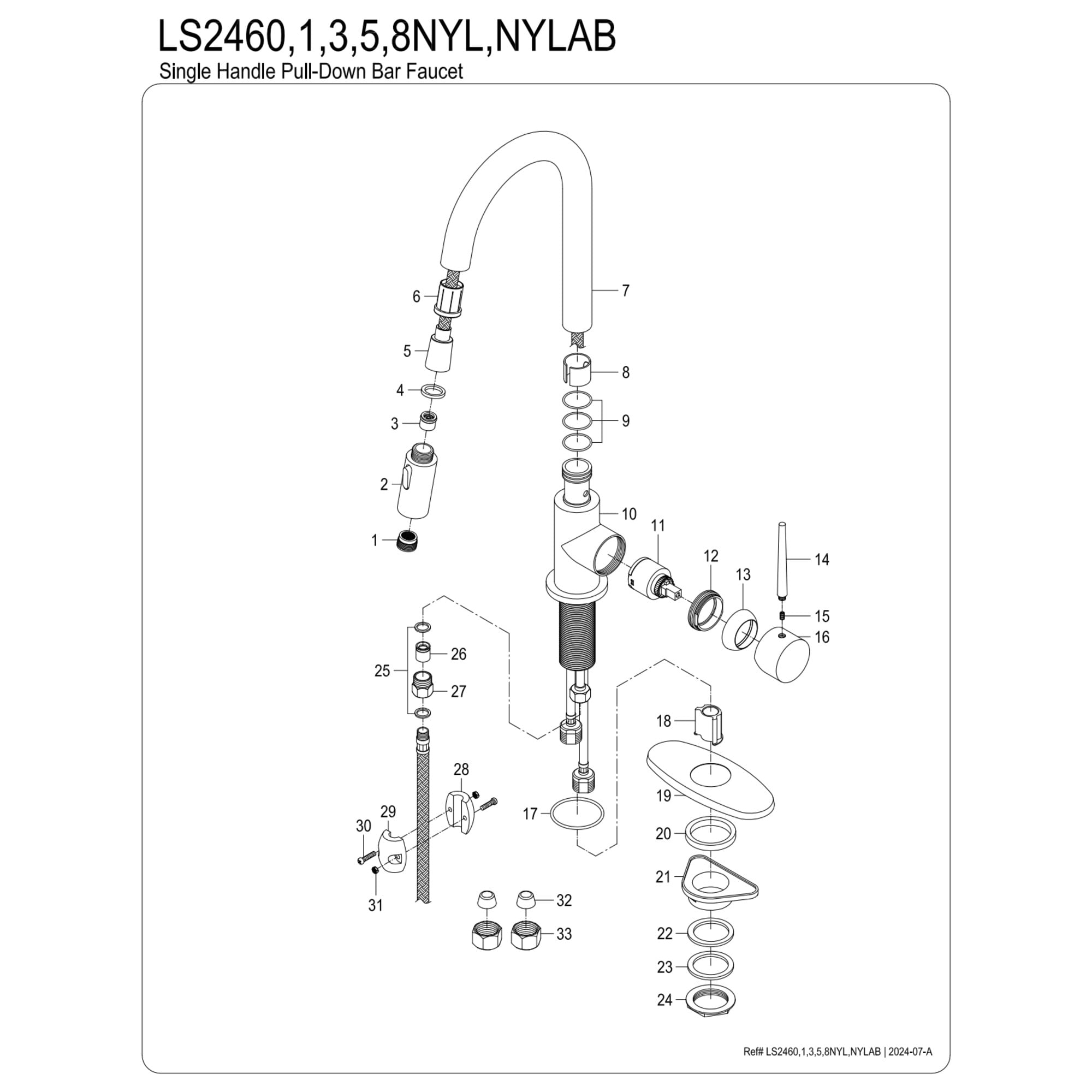 Gourmetier LS2468NYL New York Single-Handle Pull Down Sprayer Bar Faucet, Brushed Nickel