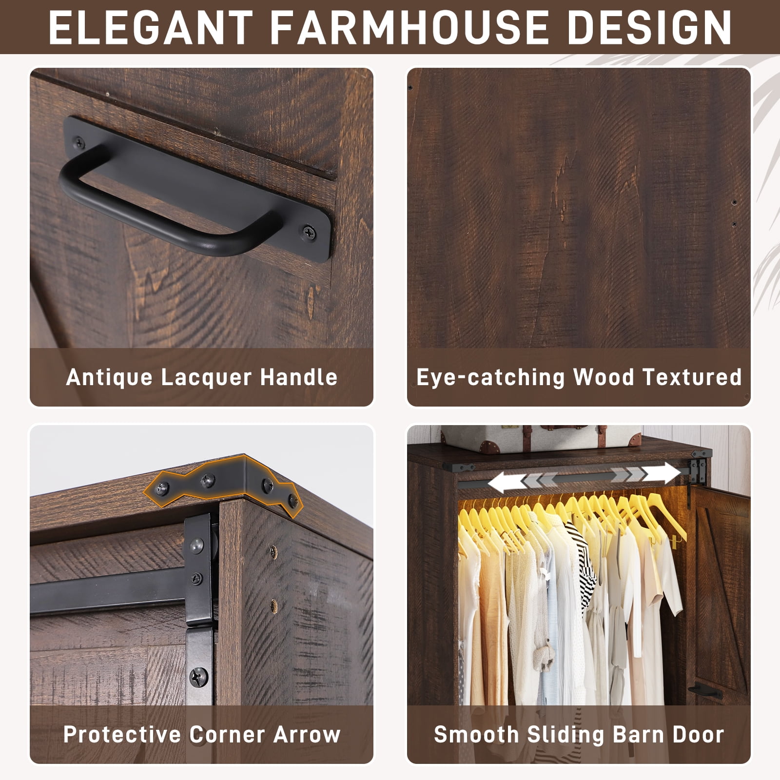 ChVans 72.8''H Armoire Wardrobe Closet with Sensor Light and 2 Drawer, Farmhouse Bedroom Armoire Cabinet with Hanging Rod, Wooden Wardrobe Cabinet with folding sliding barn door for Bedroom
