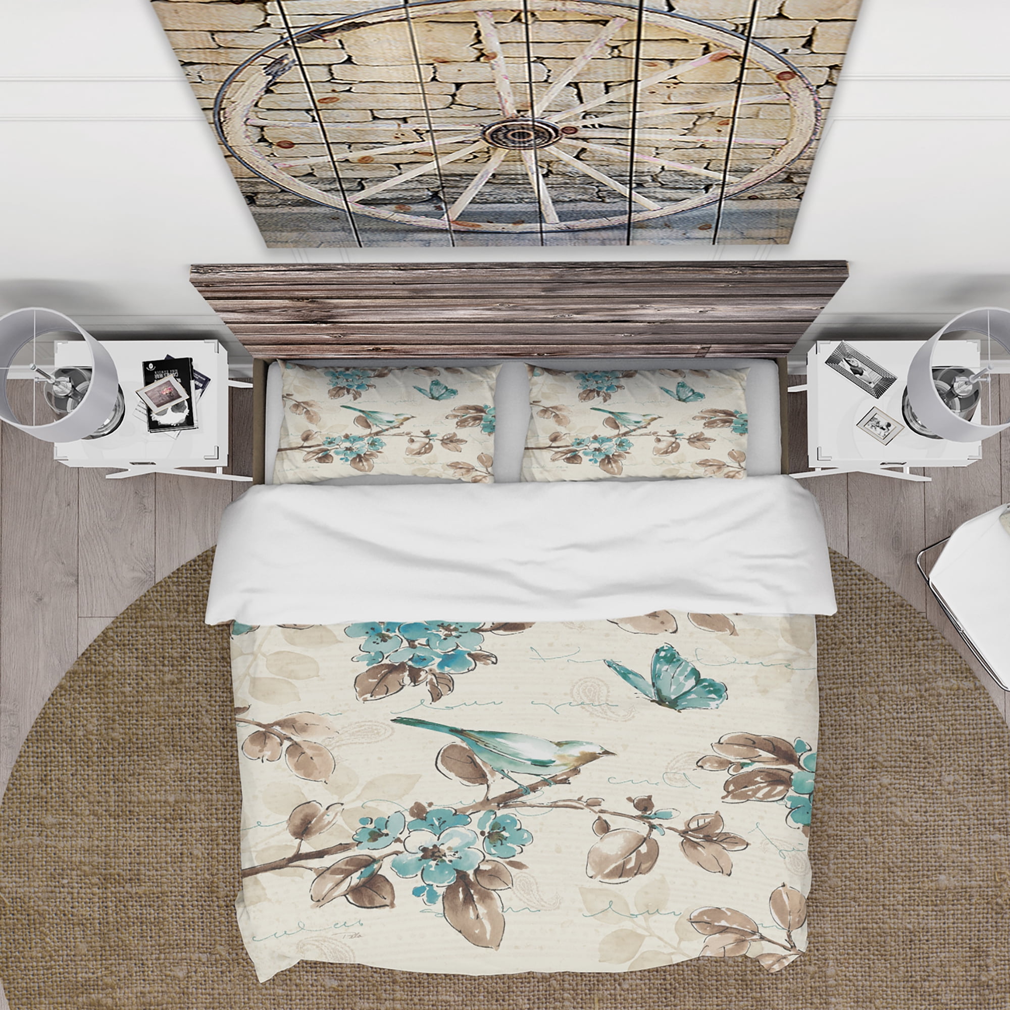 Designart 'Beige Bird Wings III' Cottage Duvet Cover Set