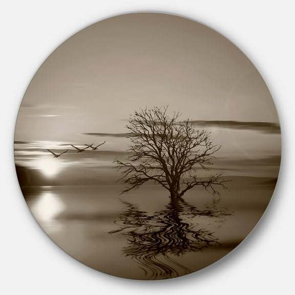 Designart 'Flying Birds and Lonely Tree' Extra Large Wall Art Landscape