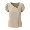 thumbnail image 4 of 100% Cotton Blouses for Women V-Neck Button Short Sleeve Shirts Solid Color Pullover Casual Plus Size Summer Tops,Size S-2XL, 4 of 5