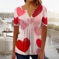 thumbnail image 2 of Lmnyox Women's Short Sleeve Shirt Heart Graphic V Neck Button Tunic Tops Valentine's Day Casual T Shirt Clothes, 2 of 5