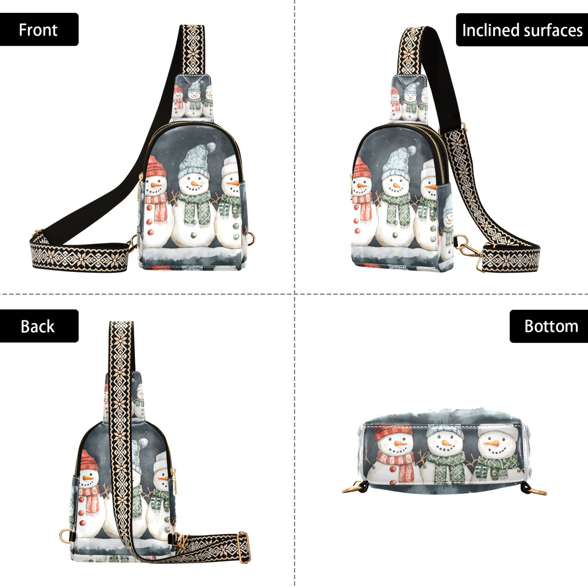 FORMRS Womens Crossbody Sling Bag Travel Daypack Shoulder Chest Backpack, Green Snowmen