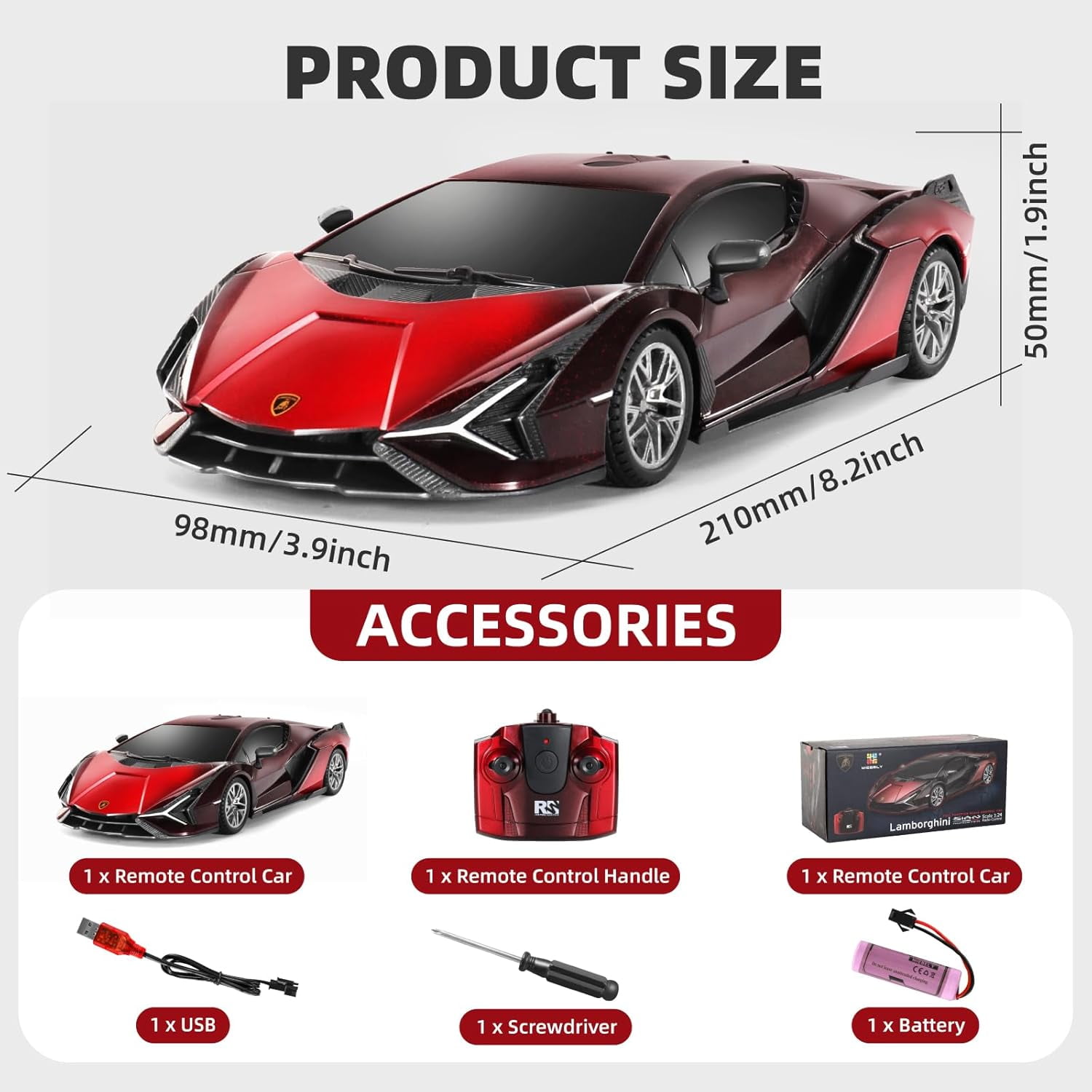 Miebely Lamborghini RC Car - 1:24 Scale Lambo Toy Car 3.7V 500mAh, Sián Fast Remote Control Car for Boys 8-12, Rc Race Car Model Birthday Gifts for Kids Adults Boys Girls Age 6-12 Year Old