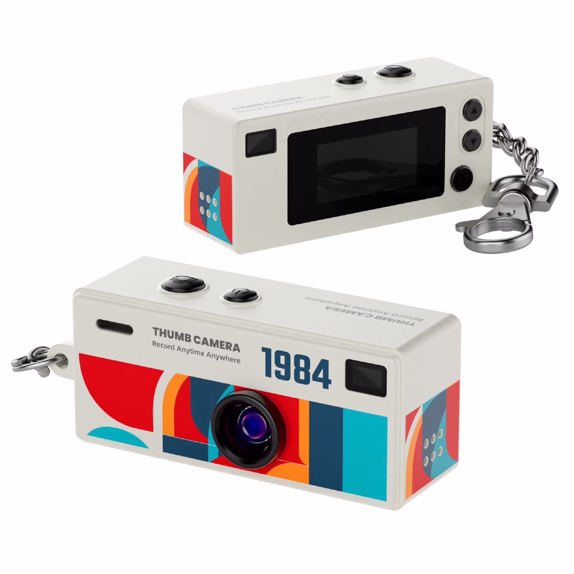 white, variant on 1984 Retro Mini Thumb Camera Keychain, Nostalgic Pocket-Sized Camera Accessory, Portable Vintage Keychain Cam(B)- Included 16G Memory Card