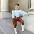 thumbnail image 6 of Odeerbi Toddler Girls Cotton Outfits 2025 Fashion Warm Knit Puff Sleeve Top Straight PU Leather Pants Set White 3-4 Years, 6 of 9