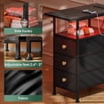 thumbnail image 3 of Narrow Side Table with Fabric Drawers and Shelf, Skinny Nightstand for Small Spaces, End Table with Charging Station, Slim Bedside Table, LED Light , for Bedroom, Living Room, Black, 3 of 7
