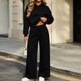 thumbnail image 2 of Women 2 Piece Outfits Long Sleeve Cropped Hoodie Sweatshirt High Waist Wide Leg Pants Casual Loose Sweatsuit Set for Daily Workout Jogging Streetwear Black S, 2 of 8