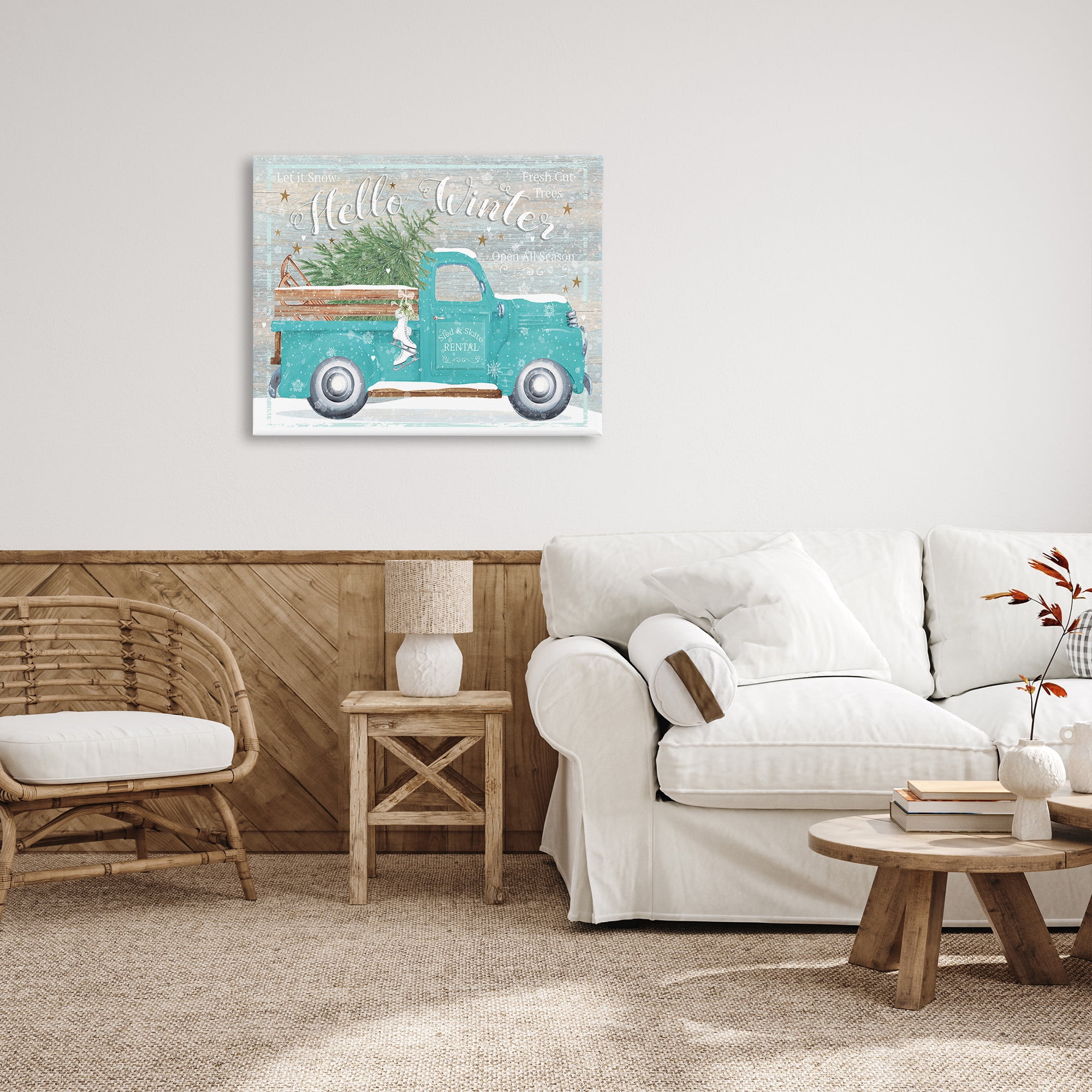 Stupell Industries Rustic Hello Winter Truck Holiday Painting Gallery Wrapped Canvas Art Print Wall Art, 40 x 30