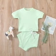 thumbnail image 2 of IROINNID Infant Girl's Solid Ribbed Fashion Tops Shorts Outfits Set, 2 of 9