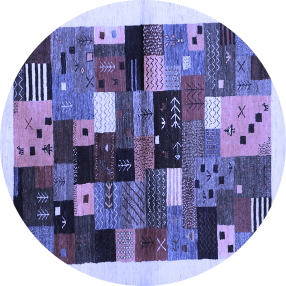 Ahgly Company Indoor Round Abstract Blue Contemporary Area Rugs, 8' Round