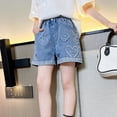 thumbnail image 4 of TOWED22 Kid Girls Denim Shorts Summer Elastic High Waist Pull On Jeans Shorts 5-14Y(Blue,7-8 Y), 4 of 4