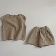 thumbnail image 3 of Traje de verano para niños de estilo coreano, cómodo Color sólido, pantalones cortos elegantes de manga corta, conjunto de 2 piezas para niños medianos y pequeños, 3 of 5
