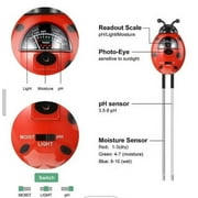 Multifunction Tester Meter.  Measures Moisture, Ph levels in soil and Plants exposure to Sunlight Levels.  Attractive Ladybug Shape, Dual Probes, Simple Operation.  BONUS 10 FREE Plant Tags