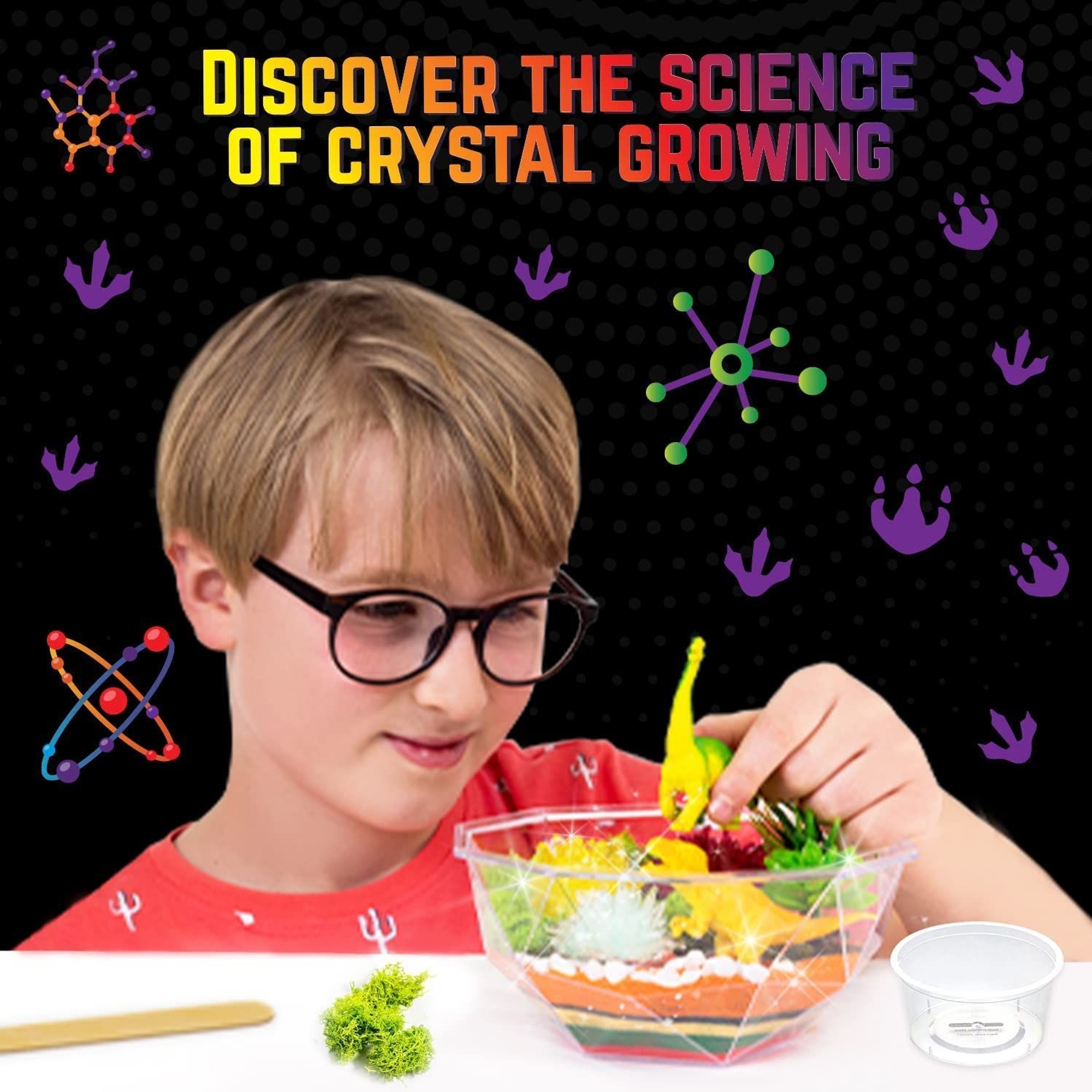 Original Stationery Grow Your Own Crystal Dinosaur Terrarium Kit, All in One Crystal Growing Kit with 2 Dino Figurines and Seeds to Grow 3 Crystals for Kids, Fun Creative Experiment & Great Gift Idea