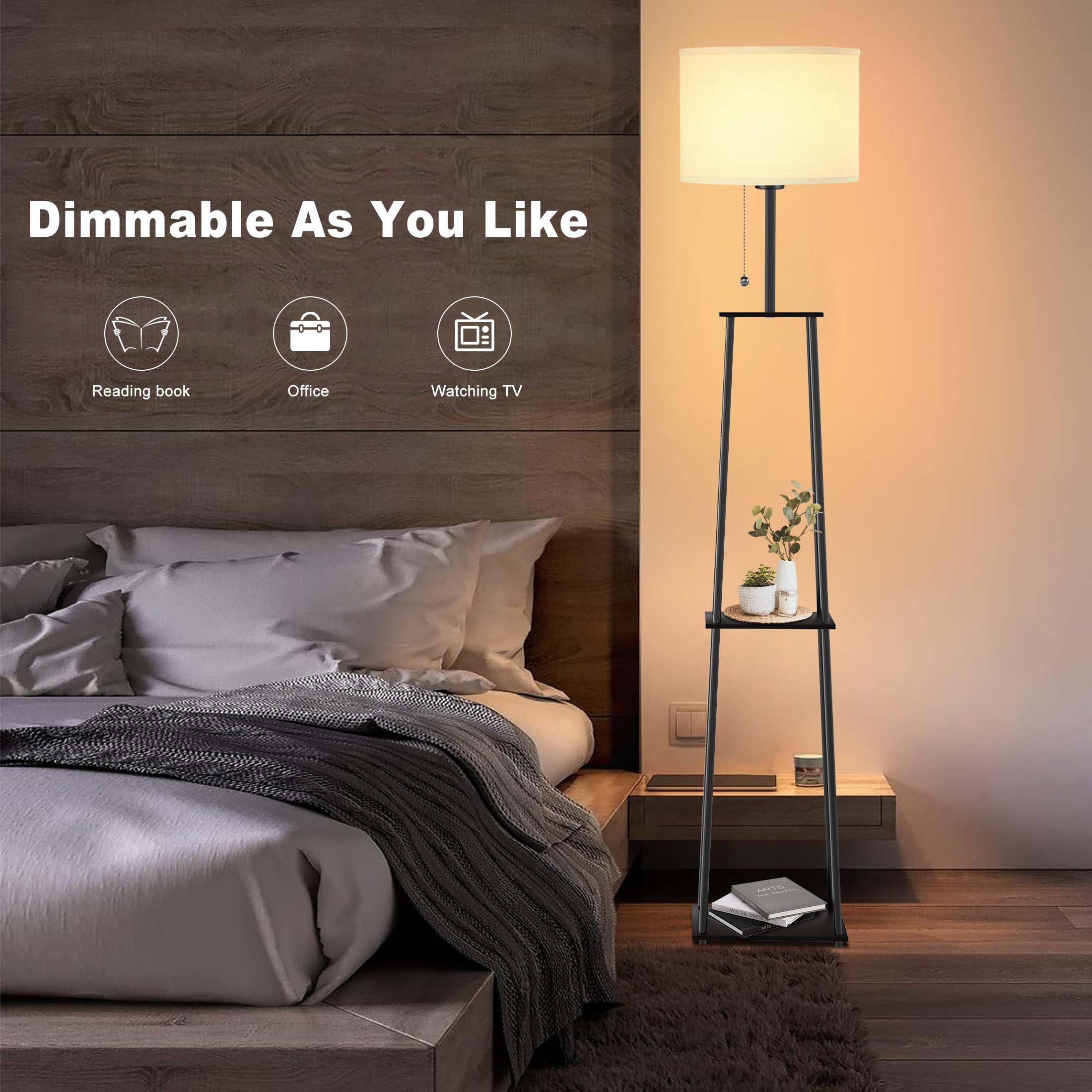 65" Floor Lamp with Shelves, Modern Square Standing Lamp with 3 Color Temperature Bulb – Corner Display Bookshelf Lamp for Living Room and Bedroom