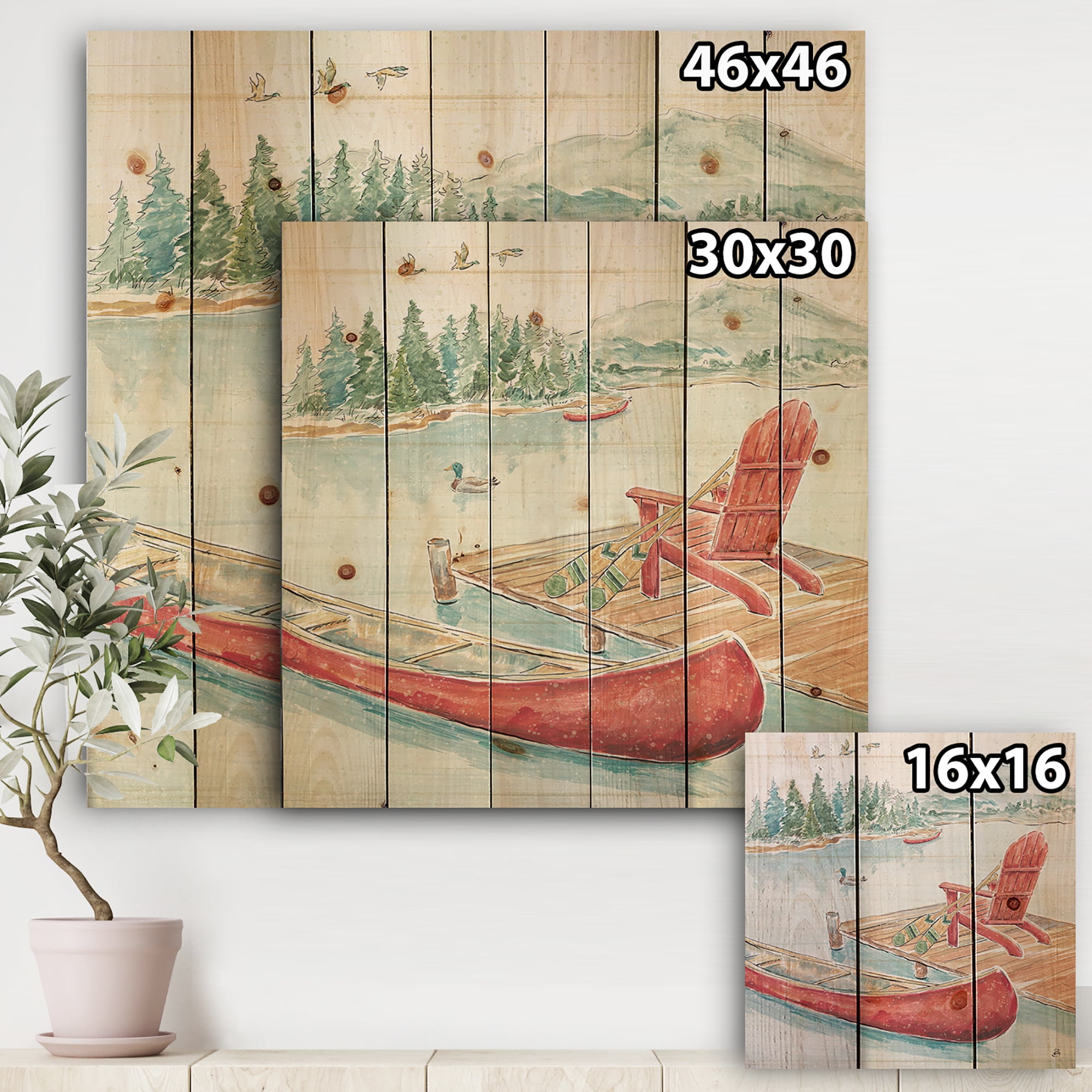 Designart 'Lake Moments IV' Lake House Print on Natural Pine Wood