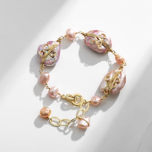 Delicate Baroque Natural Stone Freshwater Pearl Design Bracelet For Women Banquet Vintage Elegant Wristband Jewelry