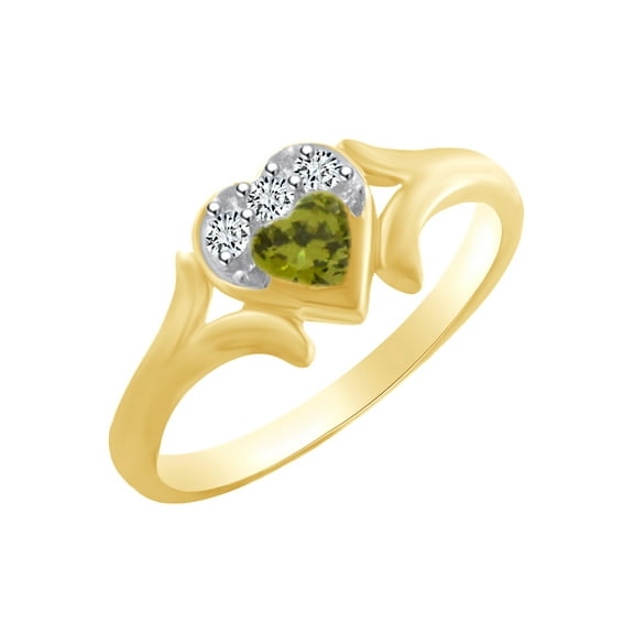 AFFY Heart Shape Simulated Peridot & White Cubic Zirconia Heart Promise Ring In 14k Yellow Gold Over Sterling Silver Ring Size-4