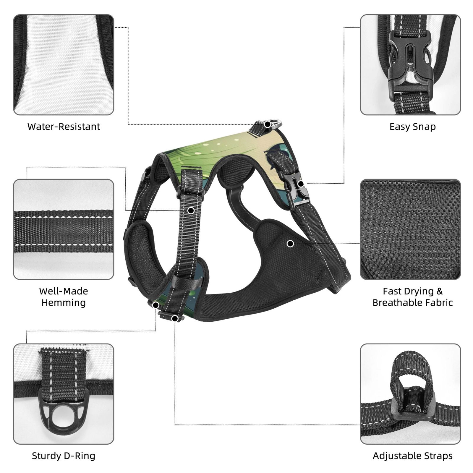 Vsdgher Adorable Kawaii Fennel Character Dog Harness, No-Pull Pet Harness, Dog Vest, Pet Vest for Small to Large Dogs-Medium