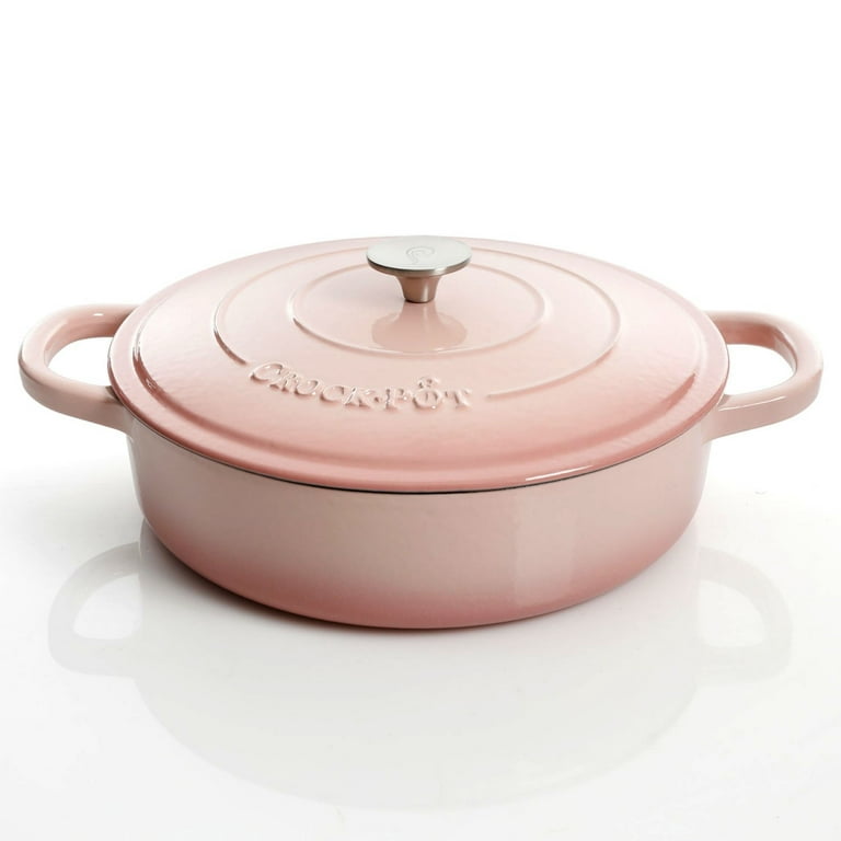 Crock Pot Artisan 5Qt Enameled Cast Iron Braiser Pan in Blush Pink