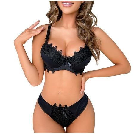 Sentmoon Lingerie for Women Woman Water Soluble Flowers Sexy Large Size Lace Strap Bra Briefs Underwear Set Valentines Lingerie Valentines Day Gifts for Her Up to 40% Off