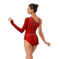 thumbnail image 2 of TiaoBug Women Shiny Rhinestone Gymnastics Leotard Dance Top One Shoulder Fringe Tassel Figure Skating Bodysuit Burgundy XXL, 2 of 5