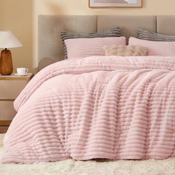 Juego de edredón BEDELITE Fleece Queen con 2 fundas de almohada, color rosa