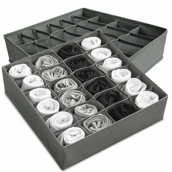 coastal rose 2Pcs Sock Underwear Organizer Divider, 24 Cell Drawer Organizers Closet Storage Boxes for Storing Socks, Handkerchiefs, Ties, Belts