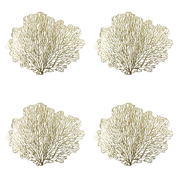 Home Details Set of Four Coral Metallic Table Place Mats, Gold