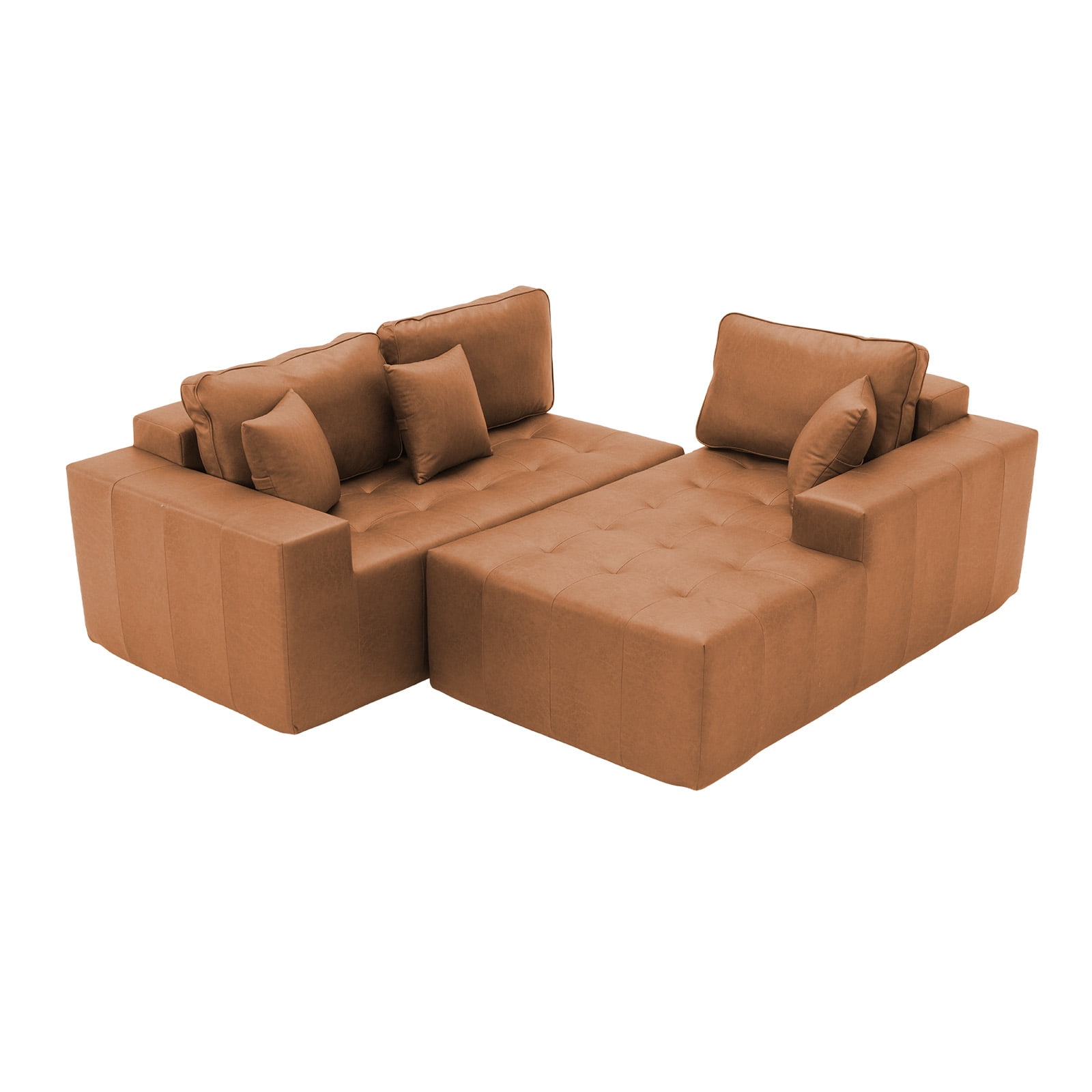 Howcool Boneless Cloud Sectional Sofa with Chaise,Faux Leather L-Shaped Couch,Deep Seat Modular Sofa with Wide Armrests,No Assembly Required,Right-Facing,Light Brown