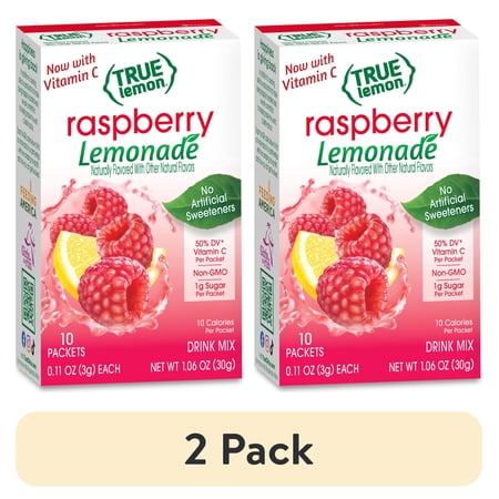 (2 pack) True Lemon Raspberry Lemonade Drink Mix Powder, No Artificial Sweeteners, 1.06 oz., 10 Count Box