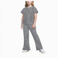 thumbnail image 4 of Paguaki Girls 2 Outfits Short Sleeve Ruched Drawstring Crewneck Tops Flare Leg Pants Summer Clothing Sets, 4 of 6
