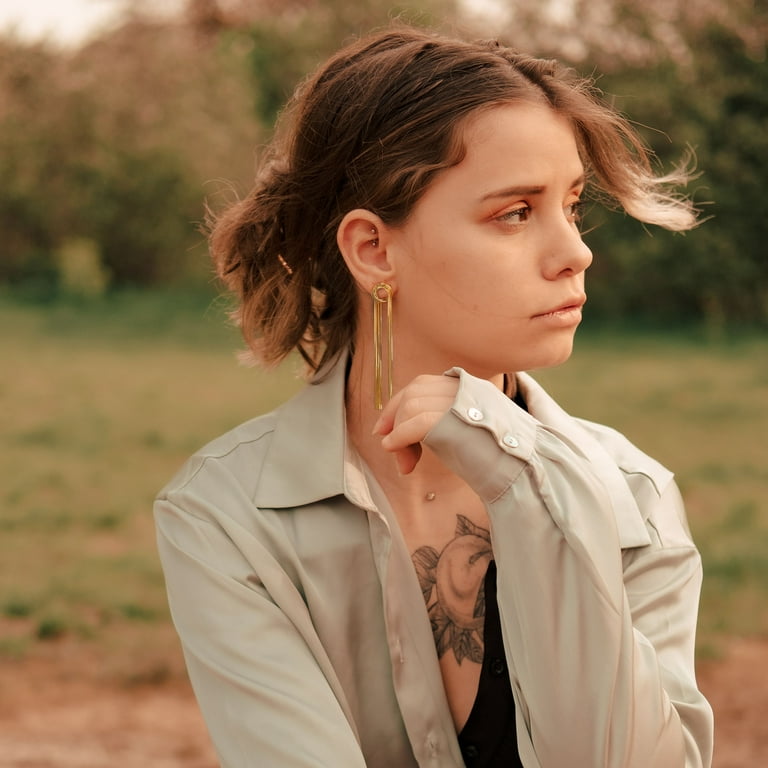 Long Gold Tassel Drop Chain Earrings For Women | Round Dangle Statement Earrings, Wedding Party Trendy Jewelry