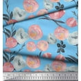 thumbnail image 3 of Soimoi Blue Cotton Duck Fabric Leaves & Peach Floral Watercolor Print Sewing Fabric BTY 42 Inch Wide, 3 of 3