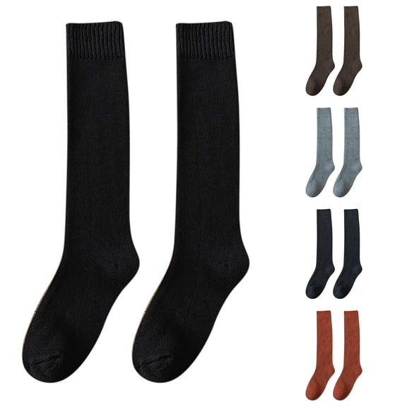 AWZXDE Thick Thermal Knee High Socks for Women Solid Color Ribbed Warm Knit Long Socks Soft Lined Socks for Cold Weather Daily Wear