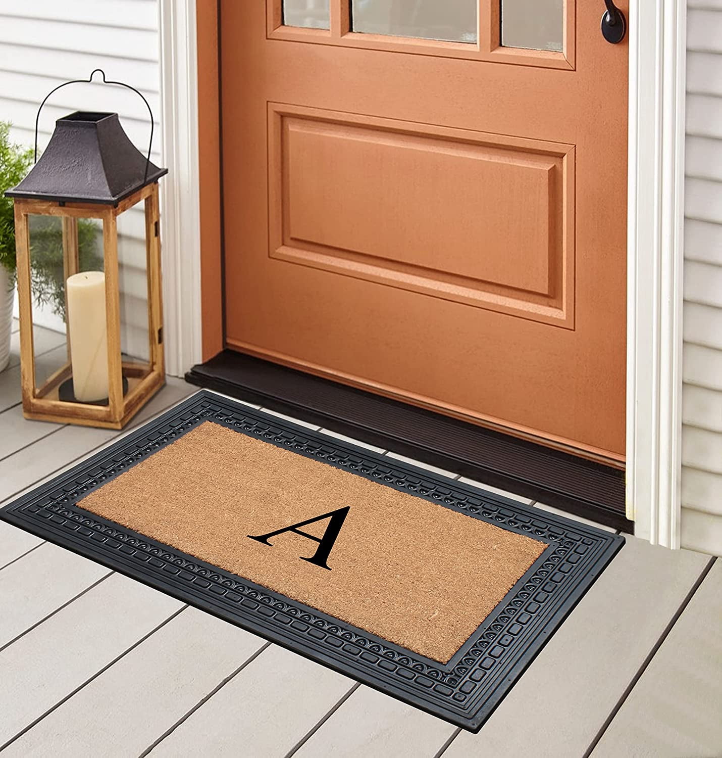 A1HC Natural Rubber & Coir 24x39 Monogrammed Doormat For Front Door, Anti-Shed Treated Durable Doormat for Outdoor Entrance, Heavy Duty, Low Profile, Easy to Clean, Long Lasting Front Porch Entry Rug
