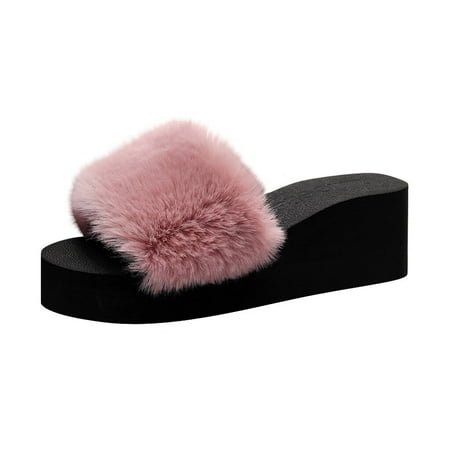 

Slippers for Women Fashion Indoor Outdoor Women Slip-On Open Toe Wedges Warm Winter Slipper Shoes Womens Slippers Flock Pink 40