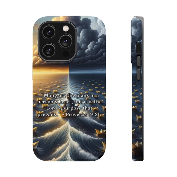 DistinctInk Tough Case for Apple iPhone 13 PRO (6.1" Screen), Compatible with MagSafe Charging - "The Unshakeable Power of God's Purpose - Proverbs 19:21"