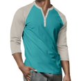 thumbnail image 6 of Hearthz Mens 3/4 Raglan Sleeve Tshirts Henley Neck Baseball Jersey Colorblock Dressy Tops for Men Fall Mens Tshirts, 6 of 9