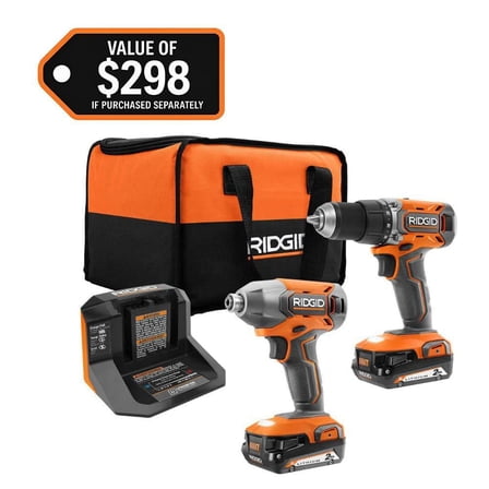 18V Cordless 2-Tool Combo Kit with Drill/Driver, Impact Driver, (2) 2.0 Ah Batteries, and Charger
