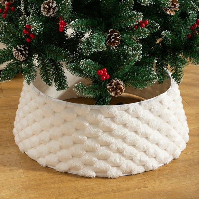 Usloyux Collier d'Arbre de Noël à Moins de 5 $, Collier d'Arbre Rustique avec Motif Texturé à Rayures, Anneau d'Arbre de Noël Coloré Doux Jupe d'Arbre pour Décorations de Vacances Décoration Intérieure Maison