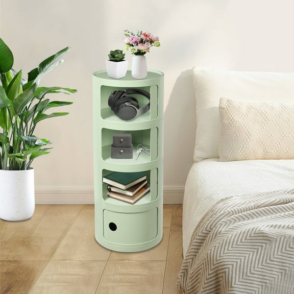 4-Tier Round 30in Height Bedside Table Small Storage Cabinet for Living Room & Bedroom