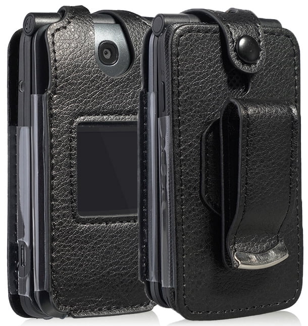 Case for Go Flip Phone, Nakedcellphone [Black Vegan Leather] FormFit