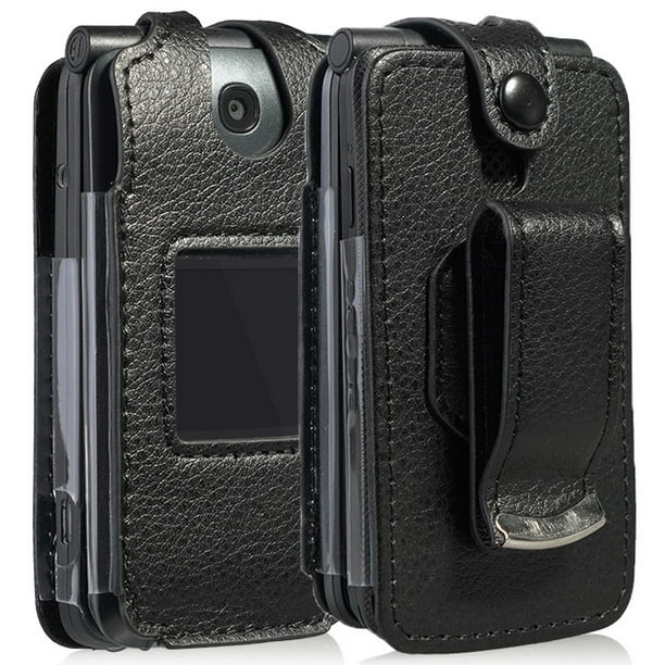 Case for Go Flip Phone, Nakedcellphone [Black Vegan Leather] FormFit